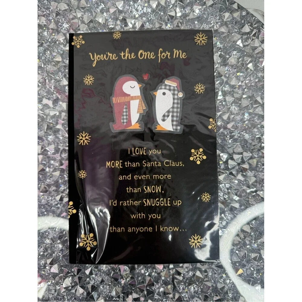Card love merry Christmas Holiday Penguin Love Card - Gold Lettering